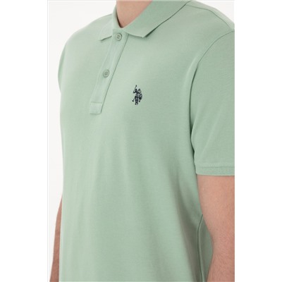 Erkek Slim Fit Polo Yaka Su Yeşili Basic Tişört