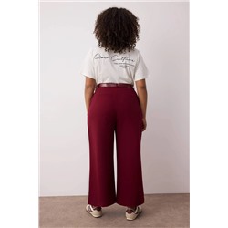 Özel Koleksiyon Bordo Wide Leg Premium Kemerli Büyük Beden Pantolon TBBAW26AR00001