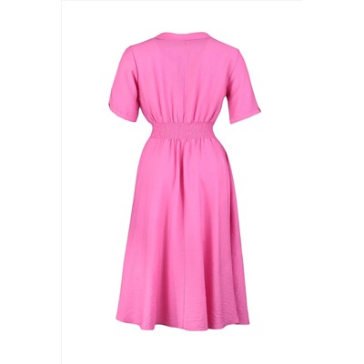 Pembe Gipe ve Düğme Detaylı Dokuma Elbise TBBSS22EL1563