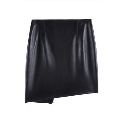 Minifalda de piel de talle alto Negro
