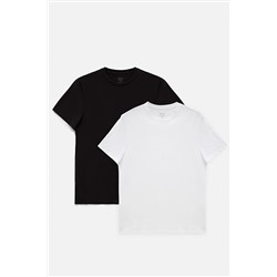 Avva Erkek Siyah-beyaz 2'li %100 Pamuk Bisiklet Yaka Standart Fit Normal Kesim T-shirt E001012