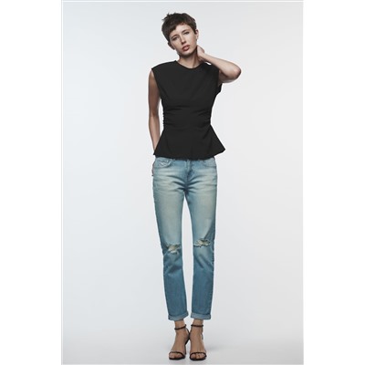 Z1975 RIPPED SPLIT-HEM LOW-RISE JEANS