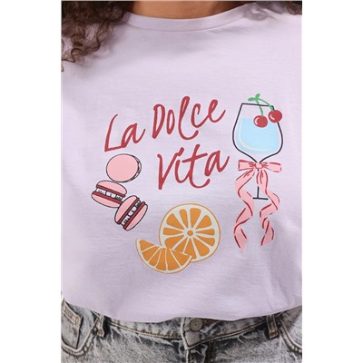 Lila Kokteyl Baskılı Boyfriend Fit Büyük Beden T-shirt TBBSS25BF00068