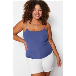İndigo Spagetti Askılı Crop Fitilli Örme Büyük Beden Bluz TBBSS23AF00013