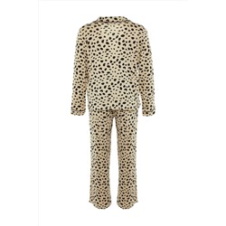Çok Renkli Animal Desenli Gömlek Yaka Örme Pijama Takımı TBBAW23AI00015