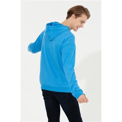 Erkek Kobalt Melanj Kapüşonlu Sweatshirt