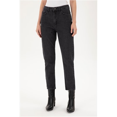 Kadın Siyah Mom High Waist Fit Jean Pantolon