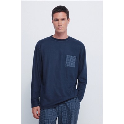 Set pijama largo tejido cálido azul