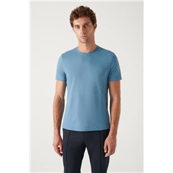 İndigo %100 Pamuk Nefes Alan Bisiklet Yaka T-Shirt