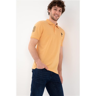 Erkek Slim Fit Polo Yaka Turuncu Basic Tişört