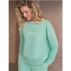 Свободный свитшот с принтом и разрезами из эластичного футера двухнитки без начеса