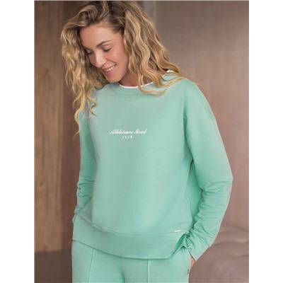 Свободный свитшот с принтом и разрезами из эластичного футера двухнитки без начеса