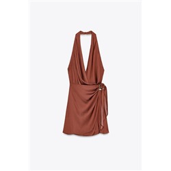 GOLD APPLIQUÉ HALTER MINI DRESS