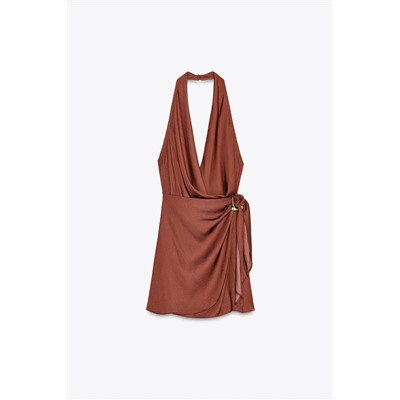 GOLD APPLIQUÉ HALTER MINI DRESS