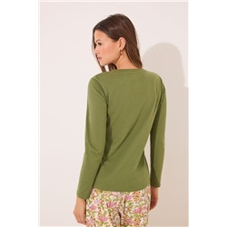 Camiseta lisa manga larga 100% algodón verde