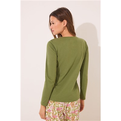 Camiseta lisa manga larga 100% algodón verde