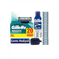 Gillette, Mach3 Start 20 Adet Yedek Tıraş Bıçağı + 200 ML Köpük + Seyahat Çantası Hediyeli