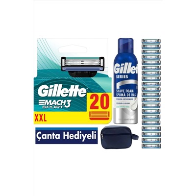 Gillette, Mach3 Start 20 Adet Yedek Tıraş Bıçağı + 200 ML Köpük + Seyahat Çantası Hediyeli