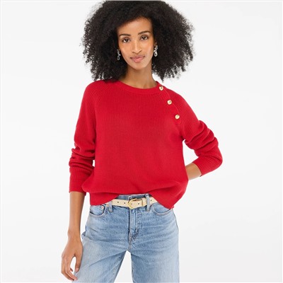 Button raglan crewneck sweater