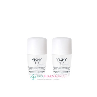 Vichy Déodorant Anti-Transpirant 48h Peau Sensible ou Epilée Bille 2x50mlLot  × 2
