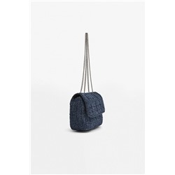 Denim shoulder bag with chain