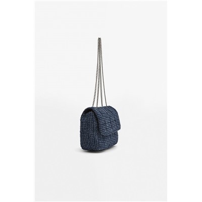 Denim shoulder bag with chain