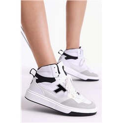 Tonny Black Unisex Beyaz Siyah Rahat Kalıp Poli Taban Bağcıklı Uzun Sneaker TBA298