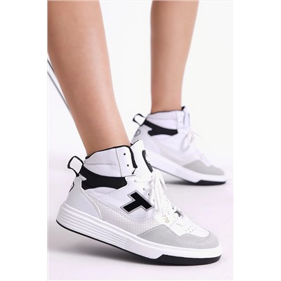 Tonny Black Unisex Beyaz Siyah Rahat Kalıp Poli Taban Bağcıklı Uzun Sneaker TBA298