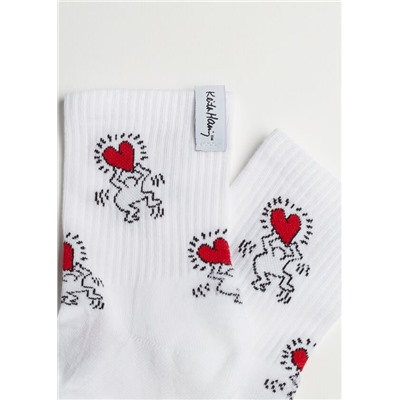 Kurze Sportsocken mit Allover-Herzmotiv Keith Haring™