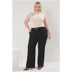 Trendyol Curve Siyah Kemerli Dokuma Büyük Beden Pantolon TBBSS25AR00036
