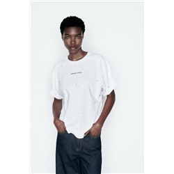 SLOGAN T-SHIRT WITH RHINESTONES