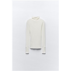 SEMI-SHEER DELICATE COTTON TOP WITH CUFFS AND SEAM DETAIL