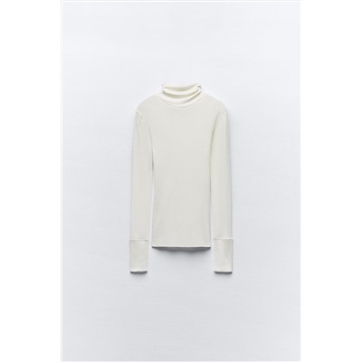 SEMI-SHEER DELICATE COTTON TOP WITH CUFFS AND SEAM DETAIL