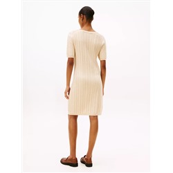 Short-Sleeve Cable Knit Sweater Dress