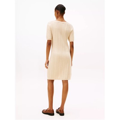 Short-Sleeve Cable Knit Sweater Dress