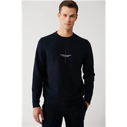 Avva Erkek Lacivert Interlok Kumaş Bisiklet Yaka Slogan Baskılı Sweatshirt A32y1207 A32Y1207