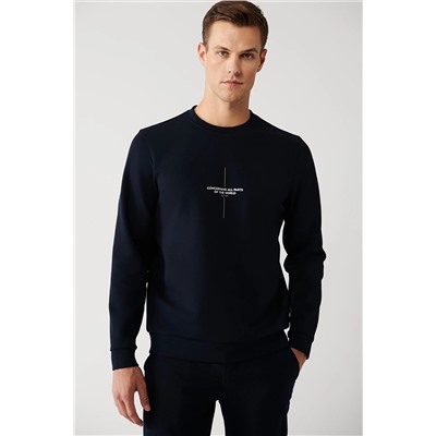 Avva Erkek Lacivert Interlok Kumaş Bisiklet Yaka Slogan Baskılı Sweatshirt A32y1207 A32Y1207