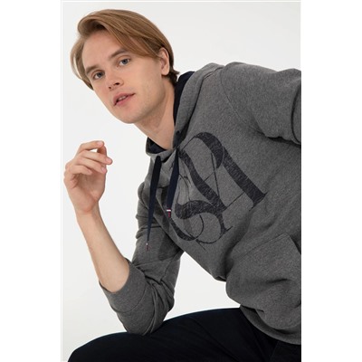 Erkek Antrasit Melanj Kapüşonlu Sweatshirt