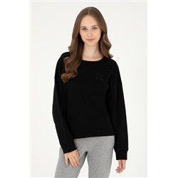 Kadın Siyah Basic Bisiklet Yaka Sweatshirt
