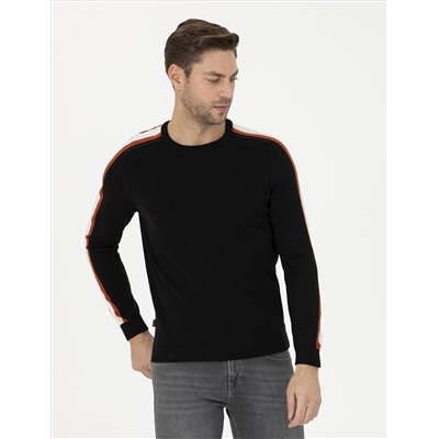 Siyah Slim Fit Bisiklet Yaka Triko Kazak