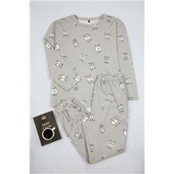 Gri Göz Desenli T-shirt-Jogger Örme Pijama Takımı TBBAW25AI00010