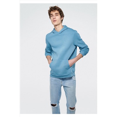 Mavi Kapüşonlu Basic Sweatshirt 0610937-70877