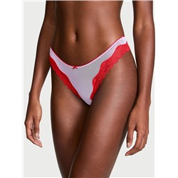 Tease Mesh Lace-Trim High-Leg Thong Panty