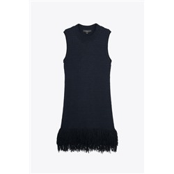 CHECK KNIT FRINGED DRESS