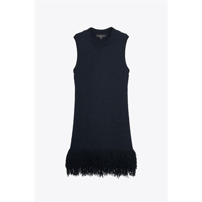 CHECK KNIT FRINGED DRESS