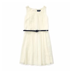 Pleated Belted Georgette Dress