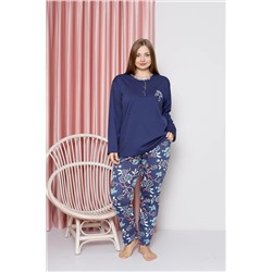 AHENGİM Kadın Pijama Takımı Büyük Beden Şal Desenli Battal Pamuklu Mevsimlik W40022286 1-2-10001227
