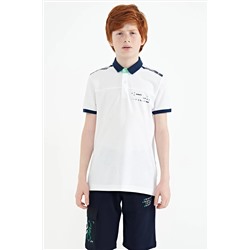 TOMMY LIFE, Beyaz Baskı Detaylı Standart Kalıp Polo Yaka Erkek Çocuk T-shirt - 11140