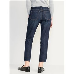 High-Waisted Button-Fly Slouchy Straight Cropped Jeans for Women