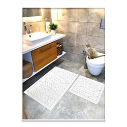 CottonCrafty 2 Li Set %100 Pamuk Dokuma Banyo Paspası, Banyo Halısı 60x100 - 60x50, Yaprak, Kaymaz Lateks Taban yaprak_01
